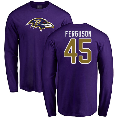 Men Baltimore Ravens Purple Jaylon Ferguson Name and Number Logo NFL Football #45 Long Sleeve T Shirt->nfl t-shirts->Sports Accessory